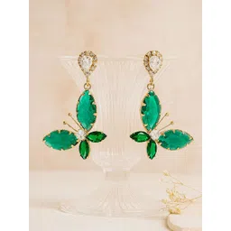 Bohey by KARATCART Gold-Plated Rhinestone Studded Butterfly Shaped Drop Earrings-picture-17