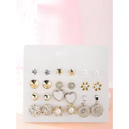 Bohey by KARATCART Set Of 12 Gold-Plated Artificial Stones & Beaded Circular Shaped Studs-picture-26