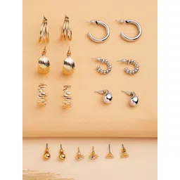 Bohey by KARATCART Set Of 9 Gold-Plated Semi Circular Shaped Half Hoop Earrings-picture-38