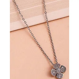 Bohey by KARATCART Silver-Plated Cubic Zirconia Studded Floral Pendant With Chain-picture-36