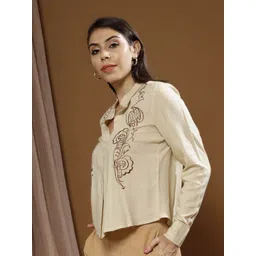 Boho By Athena Embroidered Mandarin Collar Cotton Top image 4