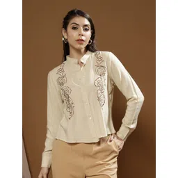 Boho By Athena Embroidered Mandarin Collar Cotton Top image 1