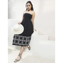 Boho By Athena Embroidered Smocked Detail Cotton Bandeau Midi Dress-picture-22