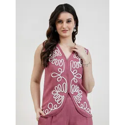 Boho By Athena Women Abstract Embroidered Linen Top-picture-19