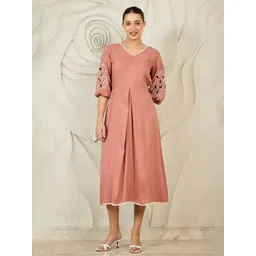 Boho By Athena Women Cutwork Embroidered Puff Sleeve Fit & Flare Midi Dress-picture-14