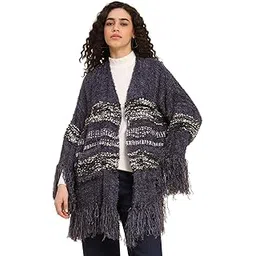 boho girl Winter Shrug with Fringed Sleeves White Stripes Polyester Acrylic Blend Kimono Style Lightweight Cozy Layering Casual Womens Bohemian Chic Outerwear-picture-36