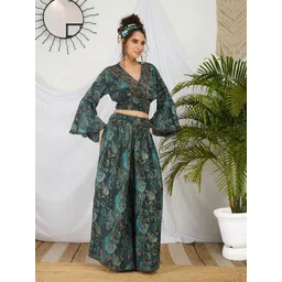 Boholyfe Amira Ocean Whirl Printed V-Neck Top With Palazzo Co-Ords-picture-18