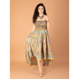 Boholyfe Ethnic Motifs Printed Strapless Fit & Flare Midi Dress-picture-36