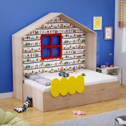 boingg! - a happy start Little Hut Bed 6X3 ( Drawers On Wheels) In Oak & Yellow Colour-picture-11