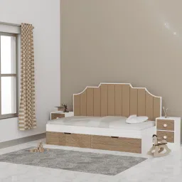boingg! - a happy start Pillowcastle Single Upholstered Bed With Brown Upholstered Panels At The Back In White and Brown Colour-picture-32