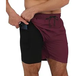 Bold Fitness. Men's 2 in 1 Workout Running Shorts Lightweight Training Yoga Gym Short with Pockets Cycling Shorts (in, Alpha, M, Regular, Maroon)-picture-25