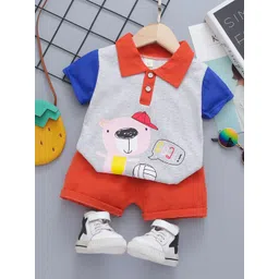 Bold N Elegant Boys Printed Polo Collar T-Shirt With Shorts-picture-14