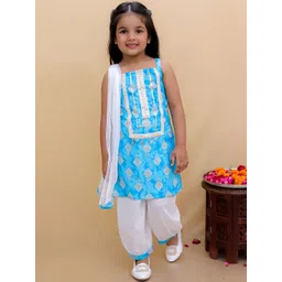 Bold N Elegant Girls Embroidered Pure Cotton Kurta & Salwar With Dupatta-picture-19