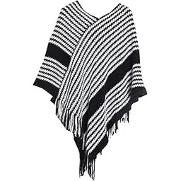 bold n elegant Winter Warm Kniitted Wool V neck Stripe Fringe Tassel Poncho Wrap Shawl Sweater Cape Top for Girls & Women-picture-23