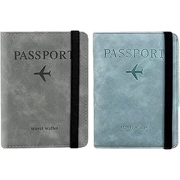 boldstuff Couple 2 Pcs Passport Holder Passport Cover with Credit Card Slot and BoardingPass Slot Bi-Fold Passport Wallet Case Book Travel Must Have, PU Leather-Unisex (SkyBlue+Gray)-picture-43