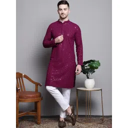 Boldwink Men Embroidered Mandarin Collar Regular Mirror Work Kurta with Pyjamas-picture-12