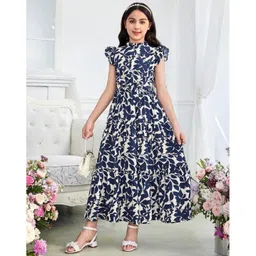 Bolly Lounge Cotton Blend Woven Cap Sleeves Floral Printed Dress - Blue-picture-22