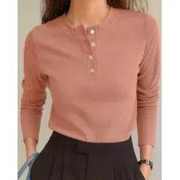 bollyclues Women Ribbed Regular Fit Henley T-Shirt-picture-10