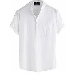 bollywood designer Men's Pure Cotton Summer Wear Chest Pocket Plain Mandarin Collor Half Sleeves Casual Slim Fit Shirt Style Short Kurta-picture-53