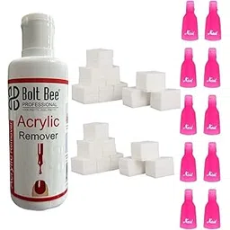 bolt bee Acrylic Remover kit, acrylic remover 100ML, 1000pc ling free wips, 10Pcs Plastic Acrylic Nail Art Soak Off Cap Clip UV Gel Polish Remover Wrap Tool-picture-20