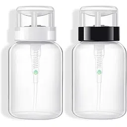 bolt bee Pack of 2 Push Down Empty Lockable Pump Dispenser Bottle for Nail Polish and Makeup Remover,200ml(6.8oz),Black Top Cap-picture-25