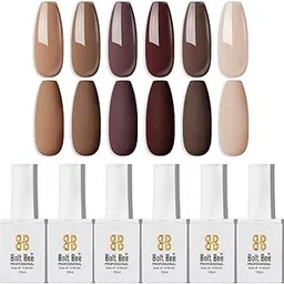 BOLT BEE Gel Nail Polish Kit Set Of 6 Colors Skin Tone Brown Nude Brown Neutral Beige Khaki Caramel Collector, Soak Off Finish Caramel Collector (135+136+120+62+07+02)),15 Milliliters-picture-10