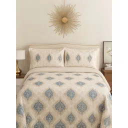 BOMBAY DYEING Beige & Blue Floral 180 TC Queen Cotton Bedsheet Set 2.74 m x 2.74 m-picture-18
