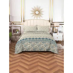 BOMBAY DYEING Beige & Green Floral 210 TC Bedsheet with 2 Pillow Covers-picture-29