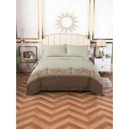 BOMBAY DYEING Beige & Yellow Floral 210 TC Bedsheet with 2 Pillow Covers-picture-30