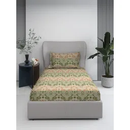 BOMBAY DYEING Beige Ethnic Motifs 144 TC Single Bedsheet with 1 Pillow Covers-picture-22