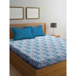 BOMBAY DYEING Blue & White Ethnic Motifs Cotton 100 TC Double Bedsheet Set 88'' x 96''-picture-32