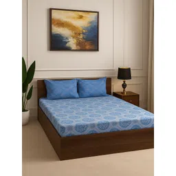 BOMBAY DYEING Blue Cotton 100 TC Double Bedsheet Set 88'' x 96''-picture-32
