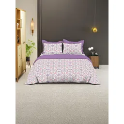 BOMBAY DYEING Purple Floral 144 TC King Bedsheet with 2 Pillow Covers-picture-16