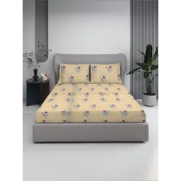 BOMBAY DYEING Yellow Floral 120 TC King Bedsheet with 2 Pillow Covers-picture-32