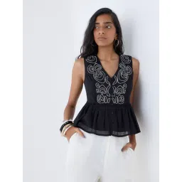 Bombay Paisley by Westside Black Embroidered Cotton Peplum Top-picture-30