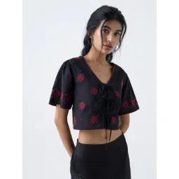 Bombay Paisley by Westside Black Embroidered Cotton Top-picture-41