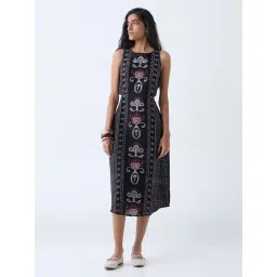 Bombay Paisley by Westside Black Printed Cotton-Blend A-Line Dress-picture-25