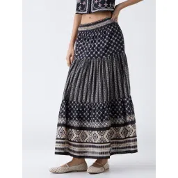 Bombay Paisley by Westside Black Printed Tiered Cotton Skirt-picture-31