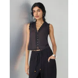 Bombay Paisley by Westside Black Sheer Cotton Top-picture-34