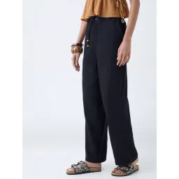 Bombay Paisley by Westside Black Solid Cotton-Blend Pants-picture-44