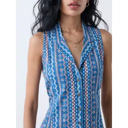 Bombay Paisley by Westside Blue Aztec Printed Cotton-Blend Shirt Dress image 4