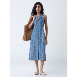 Bombay Paisley by Westside Blue Aztec Printed Cotton-Blend Shirt Dress image 1