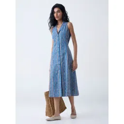 Bombay Paisley by Westside Blue Aztec Printed Cotton-Blend Shirt Dress image 3