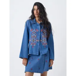 Bombay Paisley by Westside Blue Embroidered Denim Shirt-picture-20