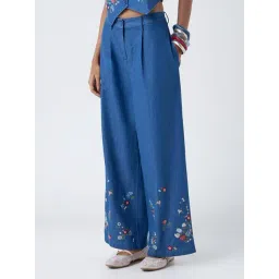 Bombay Paisley by Westside Blue Embroidered High-Rise Denim Pants-picture-24