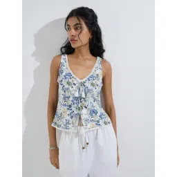 Bombay Paisley by Westside Blue Floral Design Cotton-Blend Top-picture-38