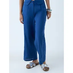 Bombay Paisley by Westside Blue Floral Embroidered Cotton Pants-picture-31