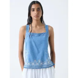 Bombay Paisley by Westside Blue Floral Embroidered Top-picture-32