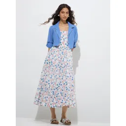 Bombay Paisley by Westside Blue Foliage Cotton Tiered Dress with Jacket-picture-23