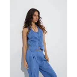 Bombay Paisley by Westside Blue Waistcoat- Style Cotton Top-picture-27